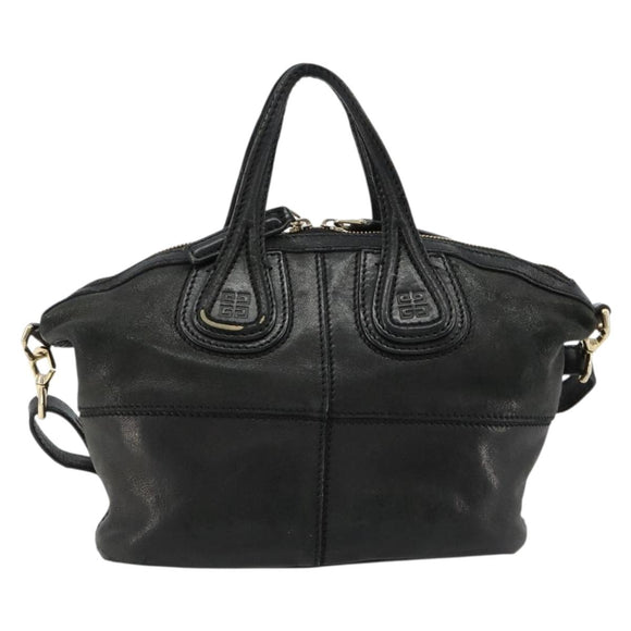 GIVENCHY Hand Bag Leather 2way Black Gold Auth 183364