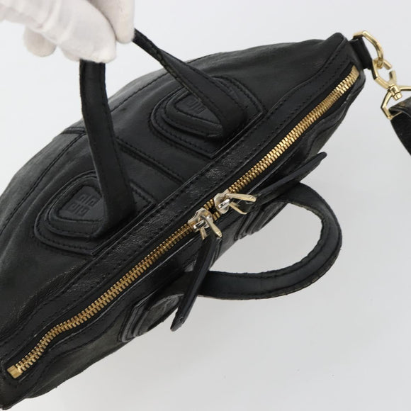 GIVENCHY Hand Bag Leather 2way Black Gold Auth 183364