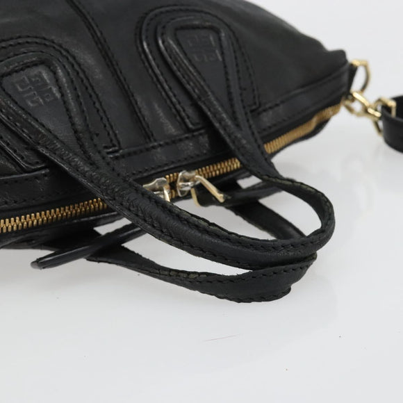 GIVENCHY Hand Bag Leather 2way Black Gold Auth 183364