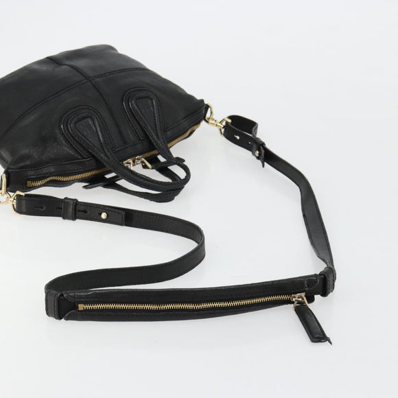 GIVENCHY Hand Bag Leather 2way Black Gold Auth 183364