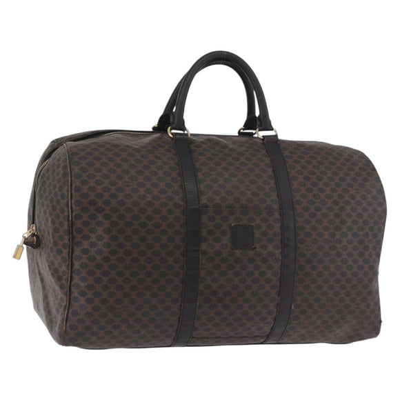CELINE Macadam Canvas Boston Bag PVC Leather Black Gold Auth 183367