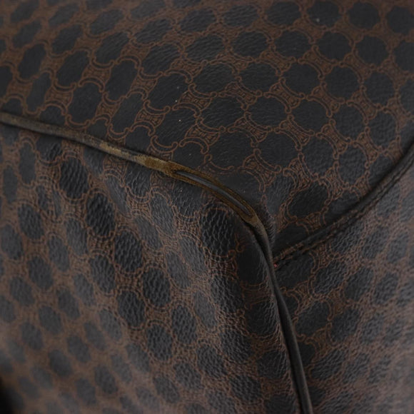CELINE Macadam Canvas Boston Bag PVC Leather Black Gold Auth 183367