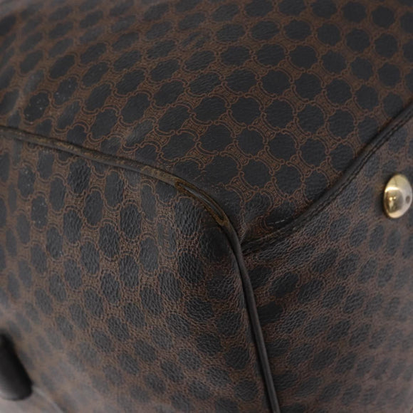 CELINE Macadam Canvas Boston Bag PVC Leather Black Gold Auth 183367