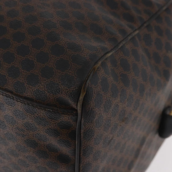 CELINE Macadam Canvas Boston Bag PVC Leather Black Gold Auth 183367