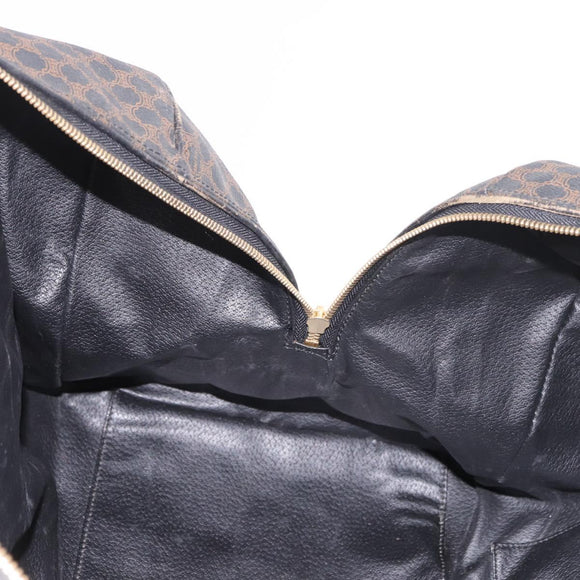 CELINE Macadam Canvas Boston Bag PVC Leather Black Gold Auth 183367