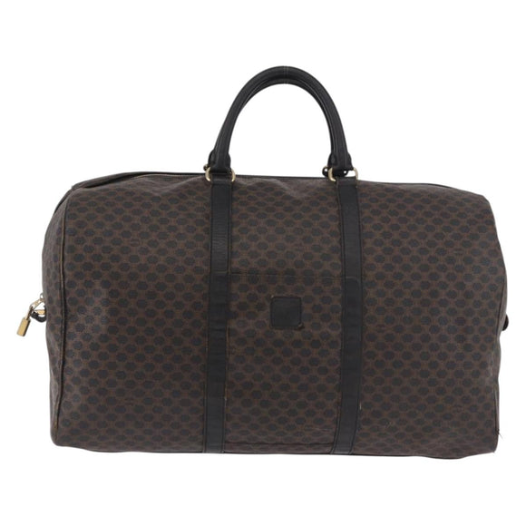 CELINE Macadam Canvas Boston Bag PVC Leather Black Gold Auth 183367