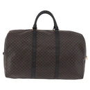 CELINE Macadam Canvas Boston Bag PVC Leather Black Gold Auth 183367-2