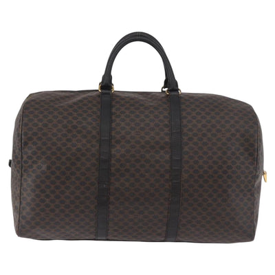 CELINE Macadam Canvas Boston Bag PVC Leather Black Gold Auth 183367 - 0