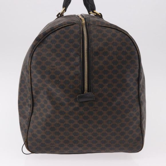 CELINE Macadam Canvas Boston Bag PVC Leather Black Gold Auth 183367