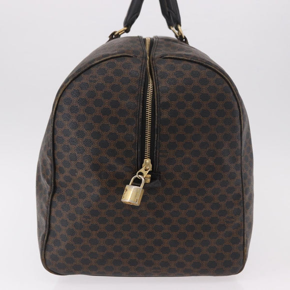 CELINE Macadam Canvas Boston Bag PVC Leather Black Gold Auth 183367