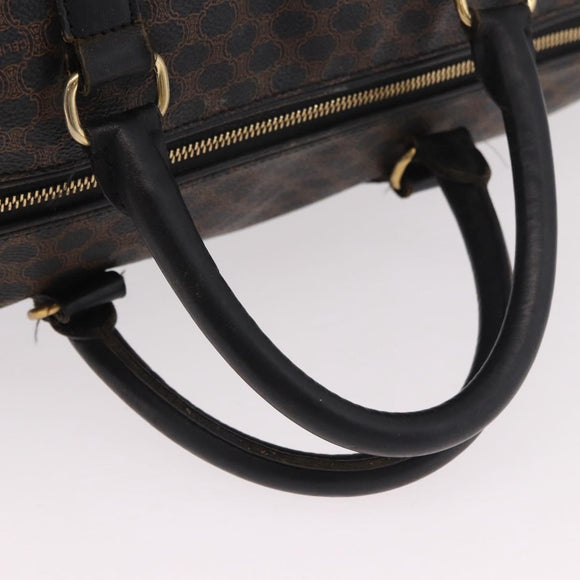 CELINE Macadam Canvas Boston Bag PVC Leather Black Gold Auth 183367