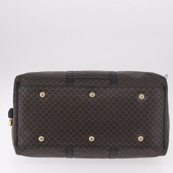 CELINE Macadam Canvas Boston Bag PVC Leather Black Gold Auth 183367