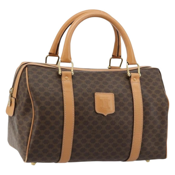 CELINE Macadam Canvas Hand Bag PVC Leather Brown Gold Auth 183369A
