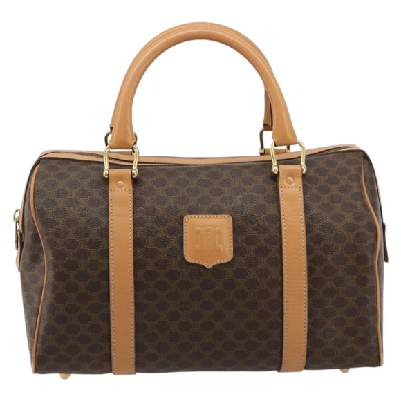 CELINE Macadam Canvas Hand Bag PVC Leather Brown Gold Auth 183369A
