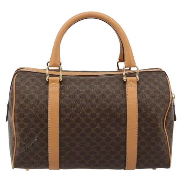 CELINE Macadam Canvas Hand Bag PVC Leather Brown Gold Auth 183369A