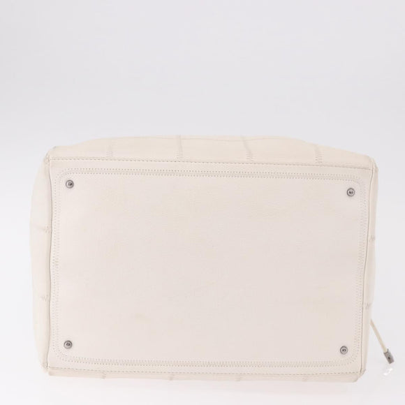 CHANEL Choco Bar Hand Bag Lamb Skin White Silver CC Auth 183371A