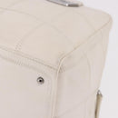 CHANEL Choco Bar Hand Bag Lamb Skin White Silver CC Auth 183371A-15