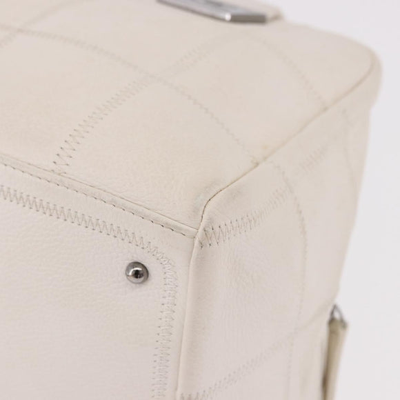 CHANEL Choco Bar Hand Bag Lamb Skin White Silver CC Auth 183371A