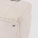 CHANEL Choco Bar Hand Bag Lamb Skin White Silver CC Auth 183371A-10