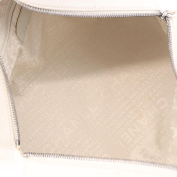 CHANEL Choco Bar Hand Bag Lamb Skin White Silver CC Auth 183371A