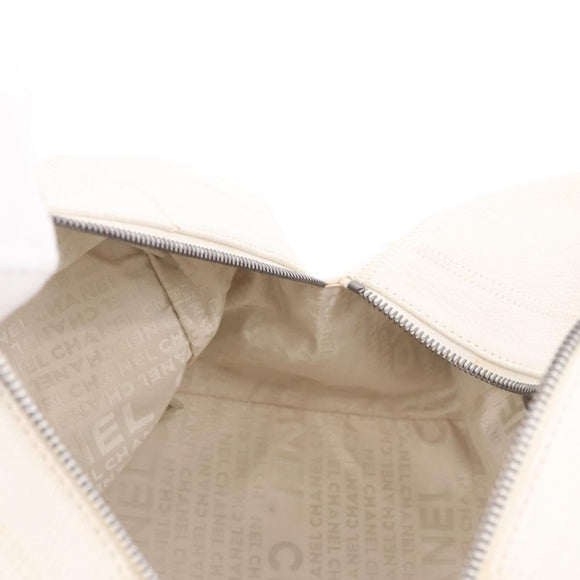 CHANEL Choco Bar Hand Bag Lamb Skin White Silver CC Auth 183371A