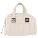 CHANEL Choco Bar Hand Bag Lamb Skin White Silver CC Auth 183371A-13