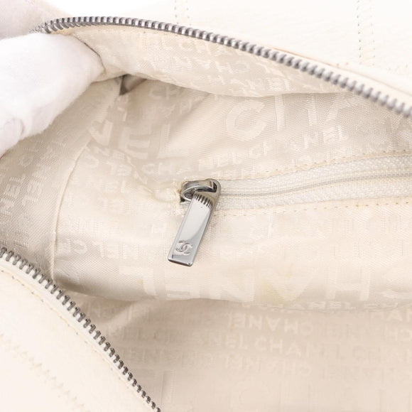 CHANEL Choco Bar Hand Bag Lamb Skin White Silver CC Auth 183371A