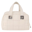 CHANEL Choco Bar Hand Bag Lamb Skin White Silver CC Auth 183371A-2