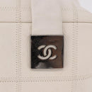 CHANEL Choco Bar Hand Bag Lamb Skin White Silver CC Auth 183371A-3