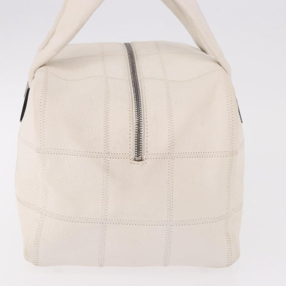 CHANEL Choco Bar Hand Bag Lamb Skin White Silver CC Auth 183371A