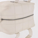 CHANEL Choco Bar Hand Bag Lamb Skin White Silver CC Auth 183371A-7