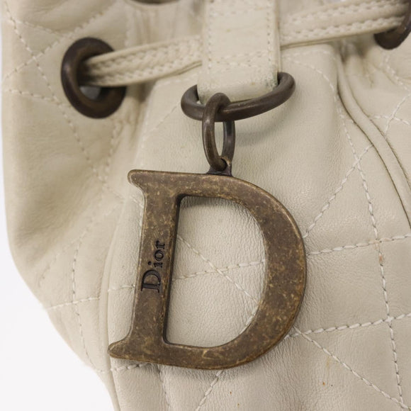 Christian Dior Purse Lady Dior Hand Bag Leather Ivory Auth 183372