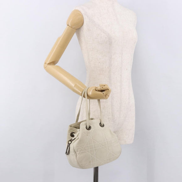 Christian Dior Purse Lady Dior Hand Bag Leather Ivory Auth 183372