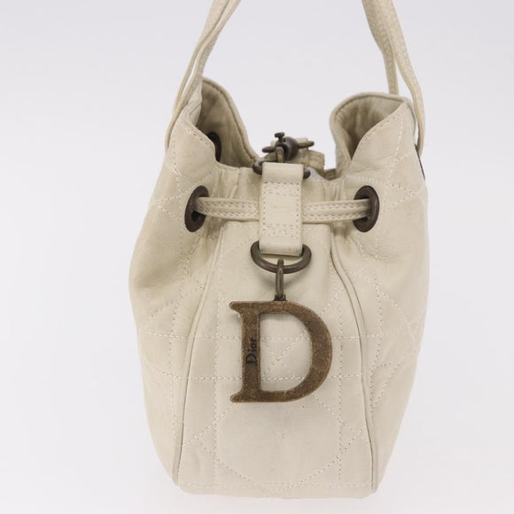 Christian Dior Purse Lady Dior Hand Bag Leather Ivory Auth 183372
