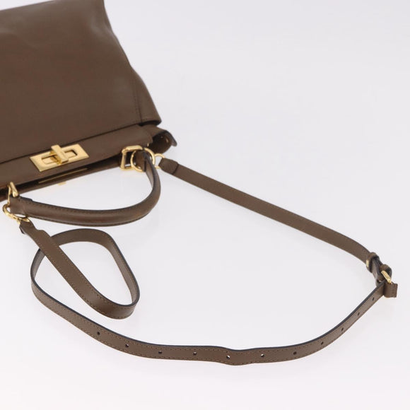 FENDI Peek A Boo Hand Bag Leather 2way Gold Brown Auth 183373A