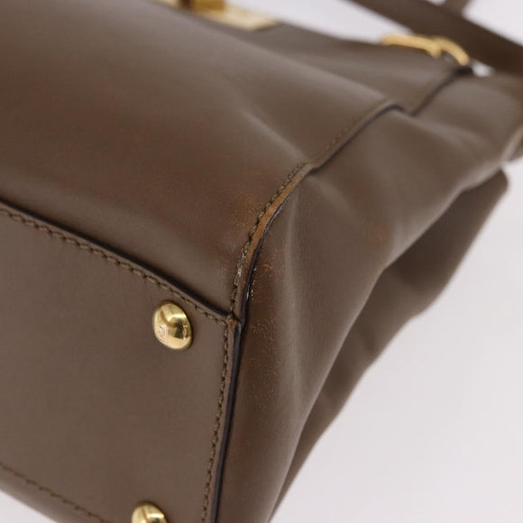 FENDI Peek A Boo Hand Bag Leather 2way Gold Brown Auth 183373A