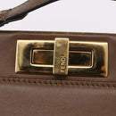 FENDI Peek A Boo Hand Bag Leather 2way Gold Brown Auth 183373A-19
