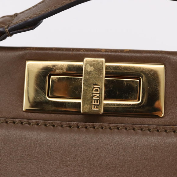 FENDI Peek A Boo Hand Bag Leather 2way Gold Brown Auth 183373A