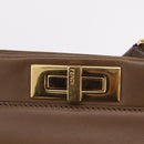 FENDI Peek A Boo Hand Bag Leather 2way Gold Brown Auth 183373A-20
