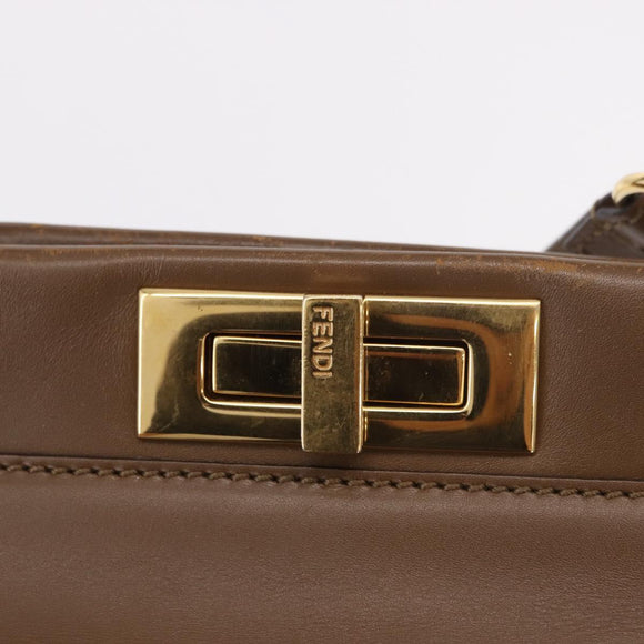 FENDI Peek A Boo Hand Bag Leather 2way Gold Brown Auth 183373A