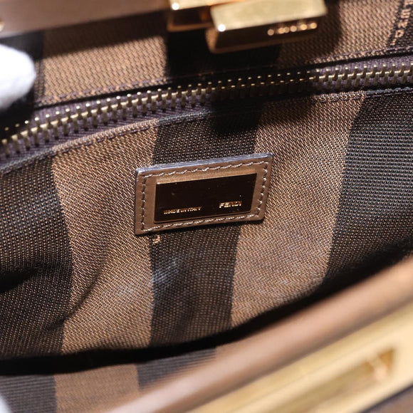 FENDI Peek A Boo Hand Bag Leather 2way Gold Brown Auth 183373A