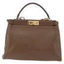 FENDI Peek A Boo Hand Bag Leather 2way Gold Brown Auth 183373A-13