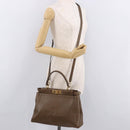 FENDI Peek A Boo Hand Bag Leather 2way Gold Brown Auth 183373A-29