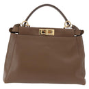 FENDI Peek A Boo Hand Bag Leather 2way Gold Brown Auth 183373A-2