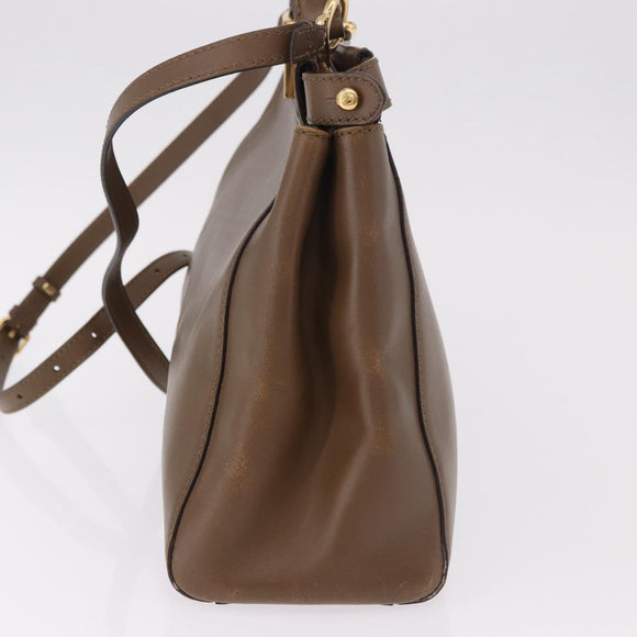 FENDI Peek A Boo Hand Bag Leather 2way Gold Brown Auth 183373A
