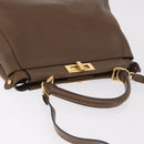 FENDI Peek A Boo Hand Bag Leather 2way Gold Brown Auth 183373A-7
