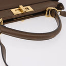 FENDI Peek A Boo Hand Bag Leather 2way Gold Brown Auth 183373A-8