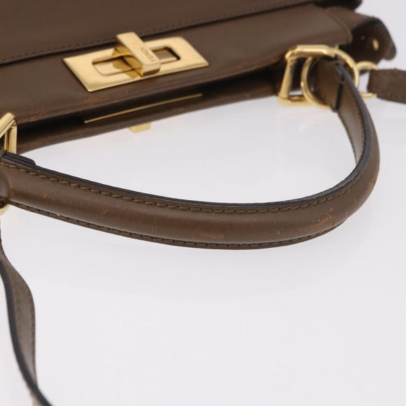 FENDI Peek A Boo Hand Bag Leather 2way Gold Brown Auth 183373A
