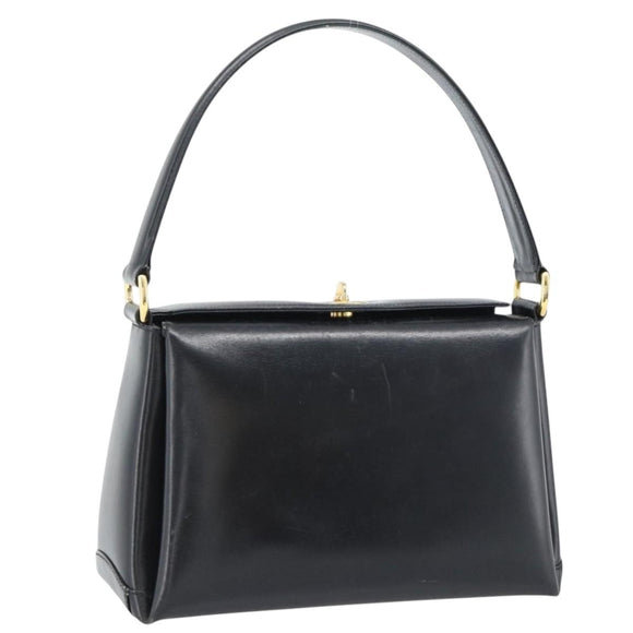 GUCCI Hand Bag Leather Black Gold Auth 183374