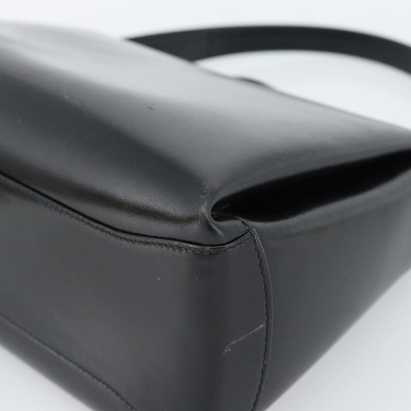 GUCCI Hand Bag Leather Black Gold Auth 183374
